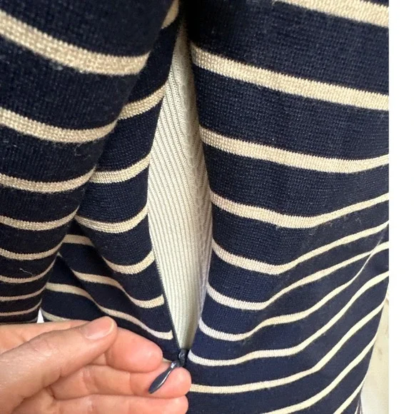 Iris Los Angeles Navy Striped Long Sleeve Tulip Hem Bodycon Dress Nautical M NWT - Picture 6 of 9